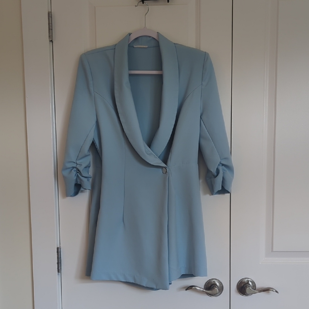 Baby Blue Blazer Dress Romper By Voila